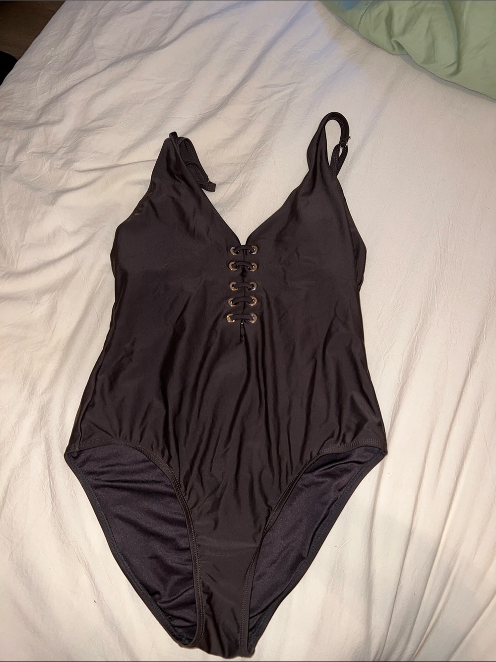 Classic Brown Lace-Up women’s One-Piece Swimsuit